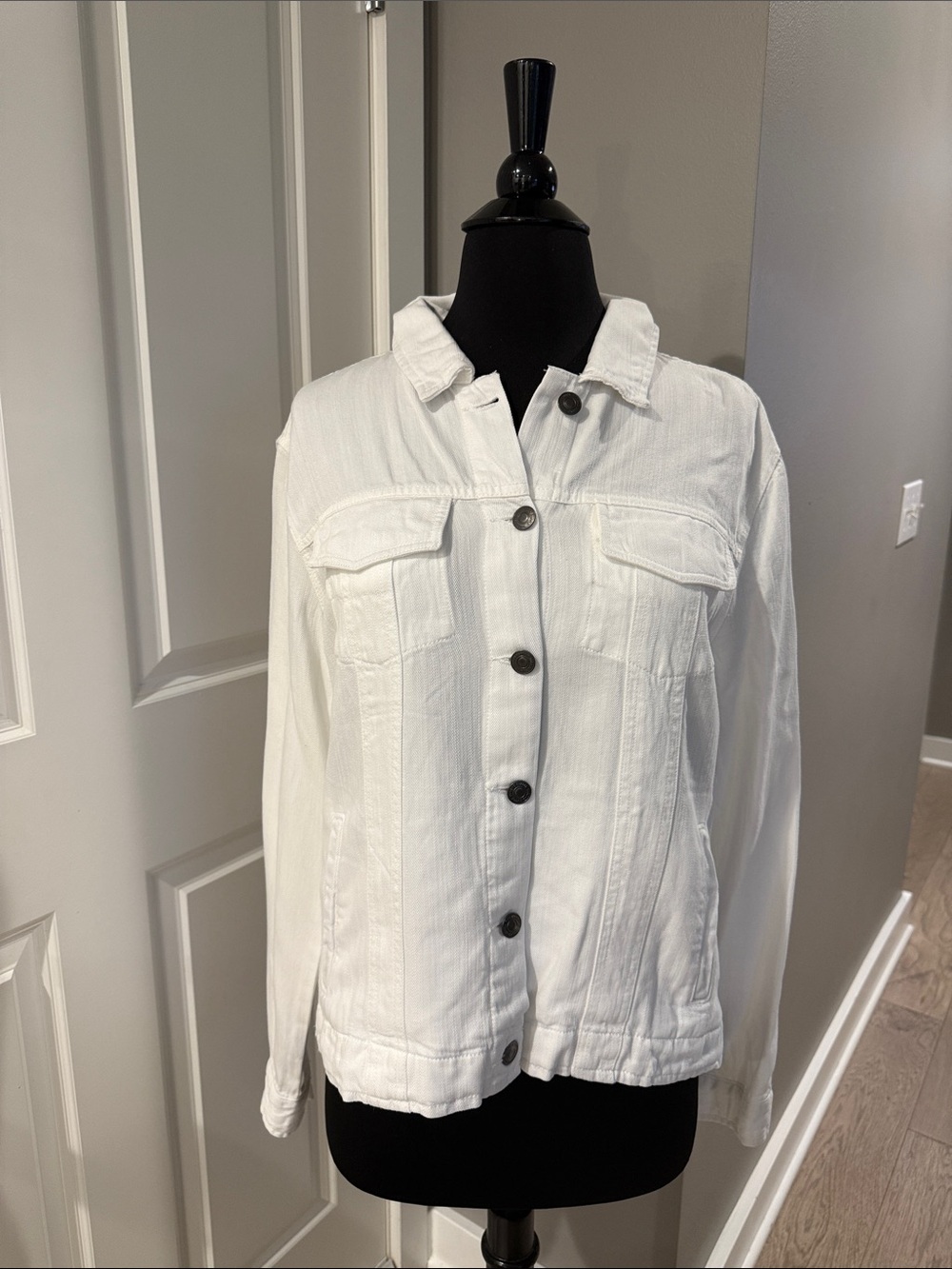 Thread & Supply White Denim Jacket with Front Buttons